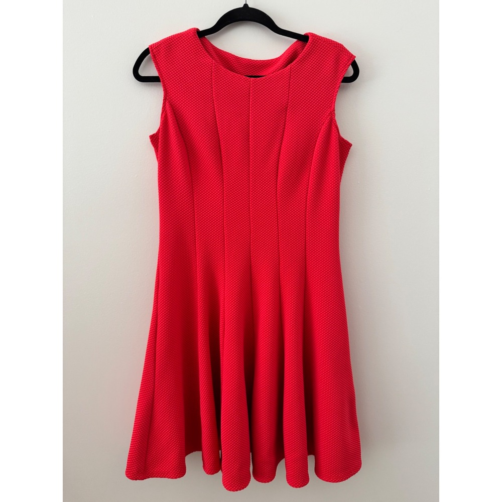 Danny & Nicole Textured Fit Flare Dress Pink Coral Sleeveless Skater Dress 6 - Picture 4 of 12
